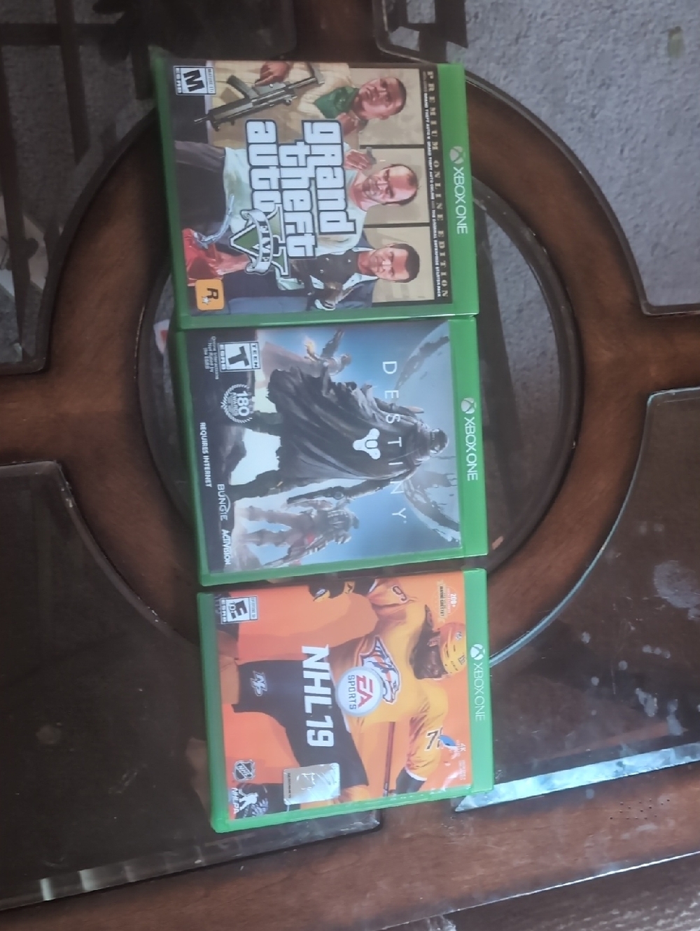 Xbox One Game Bundle - Grand Theft Auto V, Destiny, NHL 19 (Green Cases)